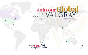 Valgray luxury dog accessory store home page image 27: Image is a world map showing where our customers and fans are based, worldwide. The wording on the image reads: Join our global Valgray™ community. Cape Town is highlighted as Valgray's location.