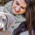 Pepper grey Handcrafted Human Snoods Scarf and Dog Matching Snood on woman & puppy.