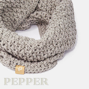 Pepper grey crocheted Handcrafted Human Snoods Scarf.