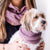 Blush pink Handcrafted Human and Dog Matching Snood Set on woman & small dog.