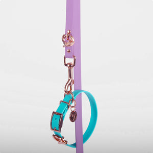Valgray Splash Proof Dog Collar & Leash Set, Turquoise & Lilac with Rose Gold, Small